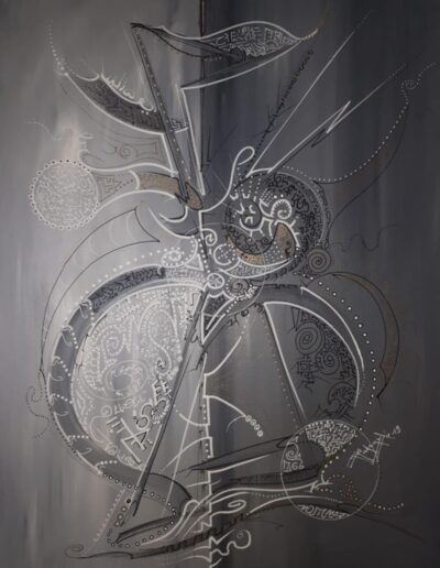 Le Banian. Mixte. 80×100cm. Représente la force vive et la puissance du noir et blanc.