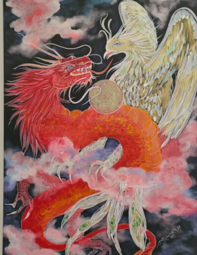 Le phoenix et le dragon. 100 ×140cm. Représente les pouvoirs de légendes