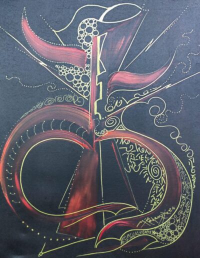 Psychédélique. 80×100cm. Mixte. Représente le déluge ombre et lumière.